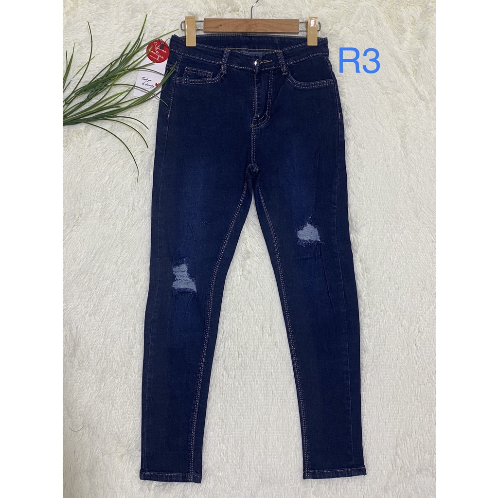 Quần jean dài lưng cao rách gối  Vải dày và co giãn YuMe-044