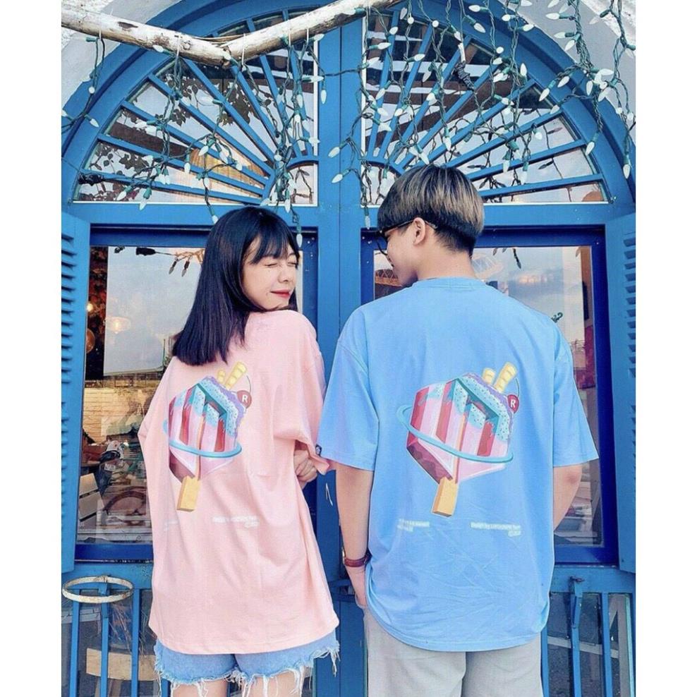 Áo thun cổ tròn nữ vải Cotton co giãn,dày dặn, form rộng unisex ( Hình Que kem Sau Lưng)