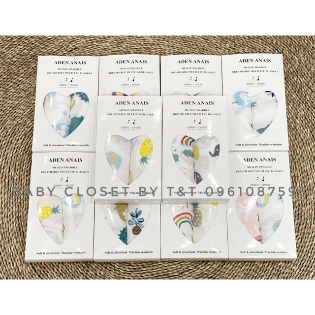 [RẺ VÔ ĐỊCH] Hộp/Set 2 khăn đa năng sợi tre lụa Aden Anais xuất Anh