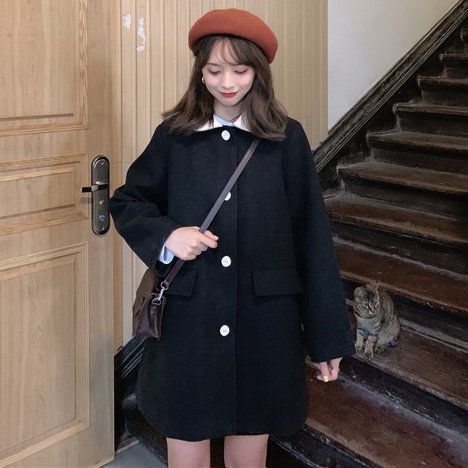 [SALE XẢ TẾT] Áo Dạ Dáng Dài Form Rộng Phối Cổ Trắng Phong Cách Ulzzang Cực Xinh - A.128