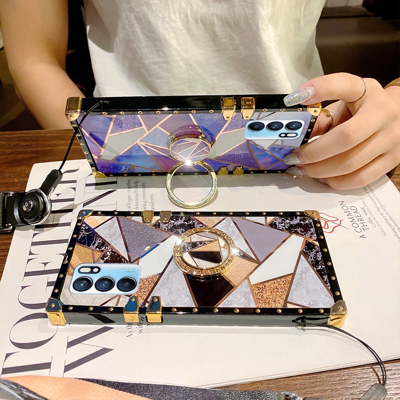 Ốp Điện Thoại Chống Sốc Họa Tiết Vân Kim Cương Kèm Dây Đeo Và Giá Đỡ Dành Cho OPPO Reno 4 Pro Reno 3 Pro Reno 2 Z 2Z