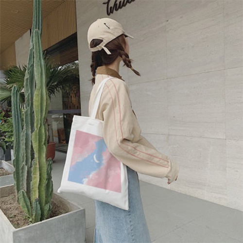 Túi tote vải canvas IBAG nữ phong cách ulzzang dáng unisex in hình mặt trăng nhỏ N003