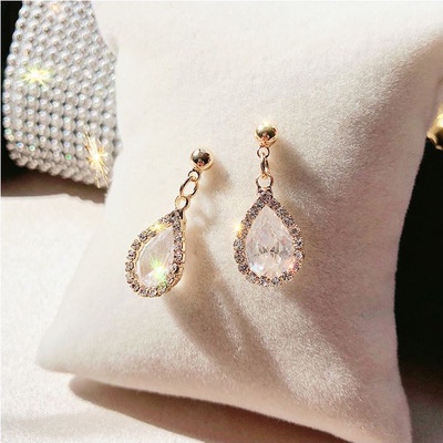 Bông Tai Mạ Bạc Đính Đá Zircon Hình Giọt Nước Thời Trang 2022