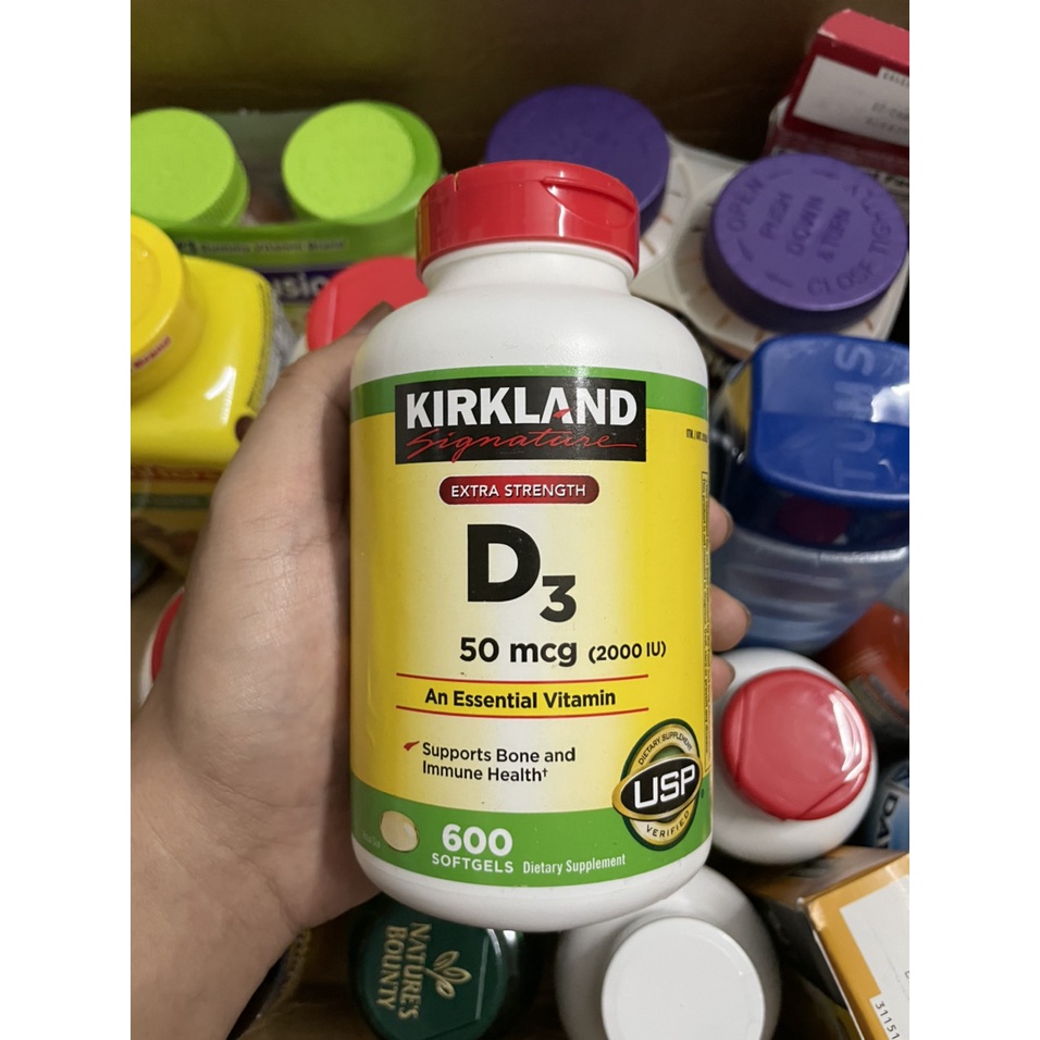 Viên uống Vitamin D3 Kirkland Extra Strength D3 50mcg 600 viên của Mỹ - Tăng cường sức khỏe của xương răng