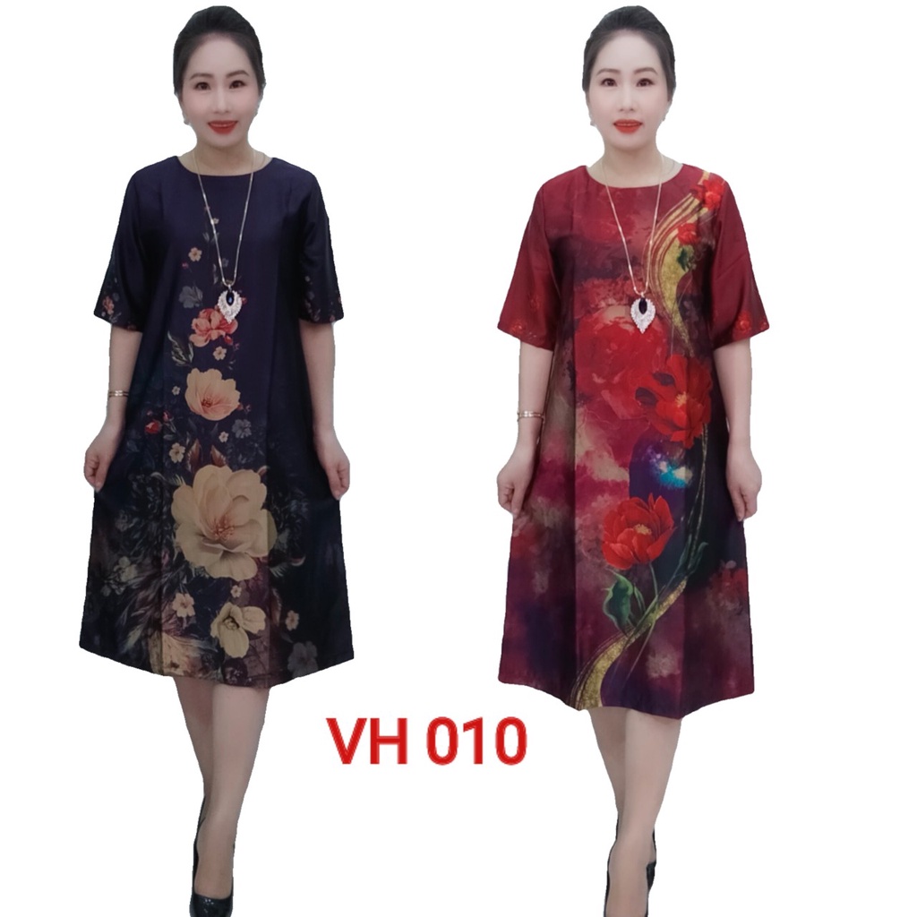 Đầm suông trung niên giá tốt mã VH010 , Chất liệu vải lụa thượng uyển cao cấp mềm mịn thoáng mát