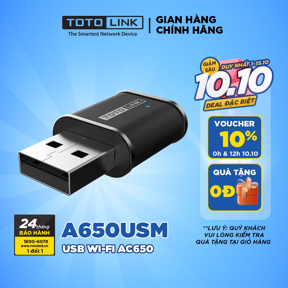 Usb wifi 5ghz và 2,5ghz băng tần kép AC650 TOTOLINK A650USM