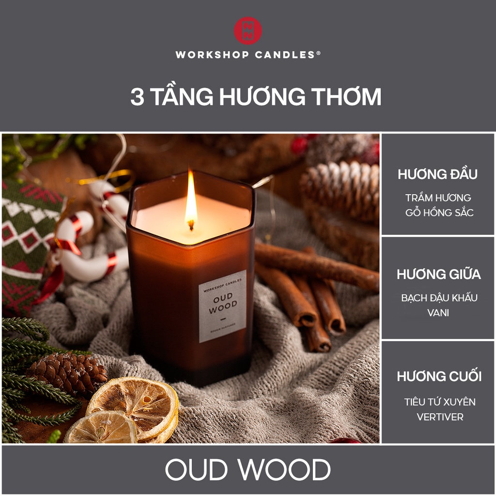 Nến thơm Oud Wood Workshop Candles H&H Home 7.4oz thư giãn, trang trí decor phòng