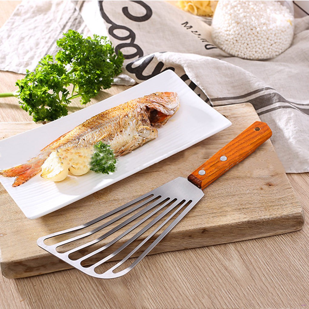 Xẻng lật thực phẩm bằng thép không gỉ cán gỗ tiện lợi
