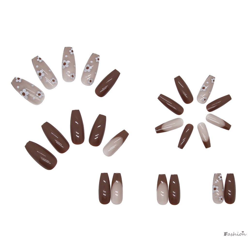 Bộ 24 Móng Tay Giả Dạng Nhấn Bằng Gel Thạch Đính Hoa Ngọt Ngào Dễ Thương Cho Nữ