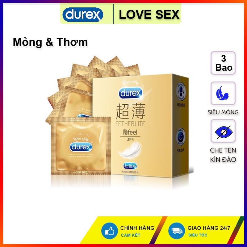 Bao cao su siêu mỏng, hương liệu thơm. Bao cao su Durex Fether Feel 3 bao.