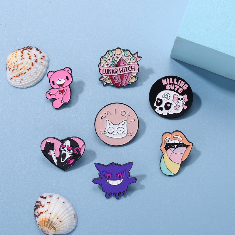 Ghim cài áo QIHE JEWELRY hình Gengar tráng men nhiều màu phong cách punk làm quà tặng cho bạn bè