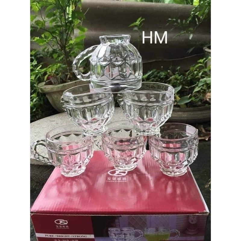 Bộ 6 cốc thủy tinh-cốc uống nước-chén uống rượu vân kim cương có quai