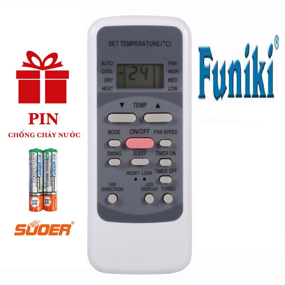 Điều khiển điều hoà Funiki Remote máy lạnh Funiki nút hồng Hàng đẹp tặng Pin chống chảy nước