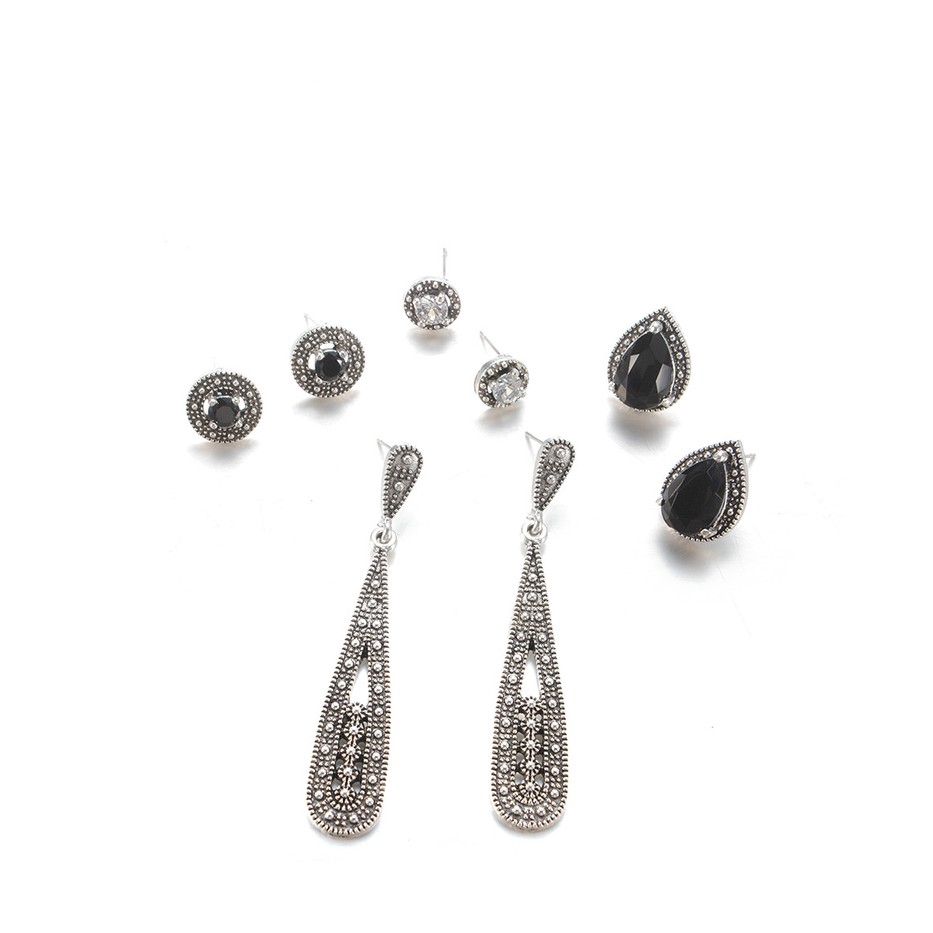 Bộ 4 đôi bông tai đính đá phong cách vintage cho nữ