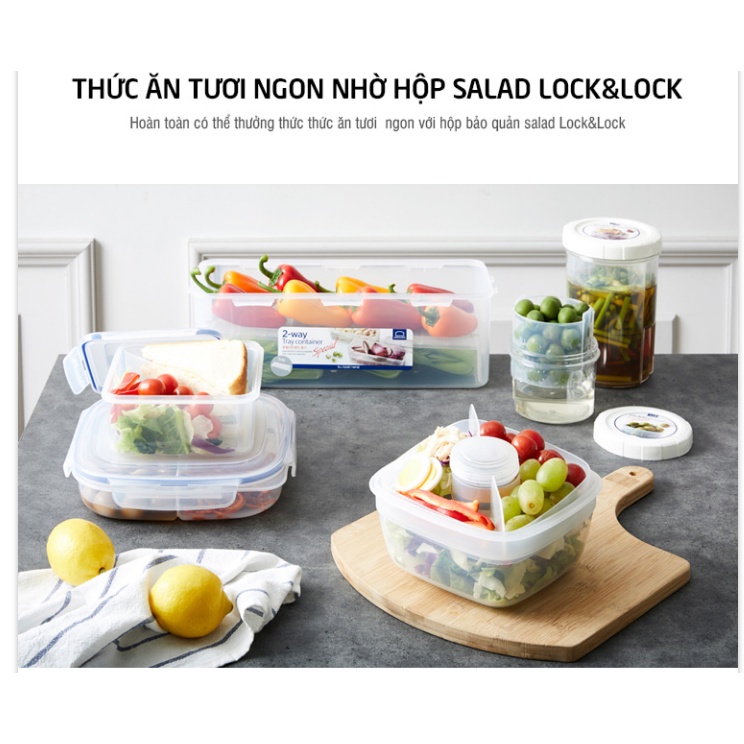 Hộp đựng Salad có Khóa 4 cạnh Kín Hơi Lock&Lock kèm khay nước sốt HSM8450T 1.6L