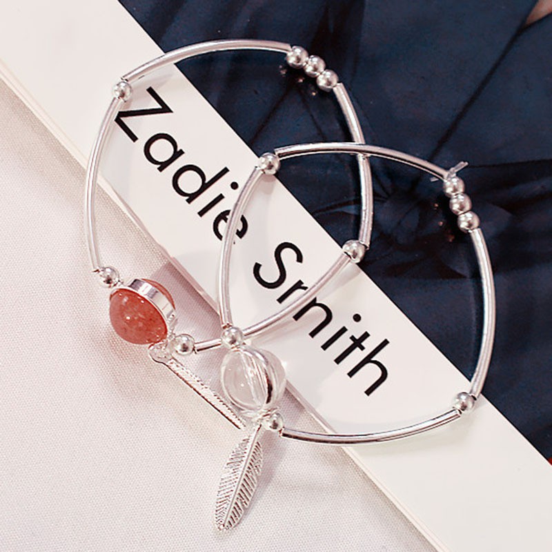 Vòng Đeo Tay Đính Đá Pha Lê Màu Hồng Phong Cách Hàn Quốc