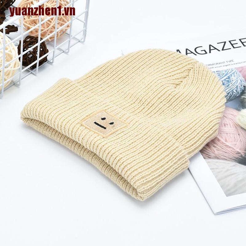 [YUANZHEN1] Mũ Beanie Dệt Kim Thêu Nhãn Mặt Cười Dễ Thương Cho Người Lớn Unisex