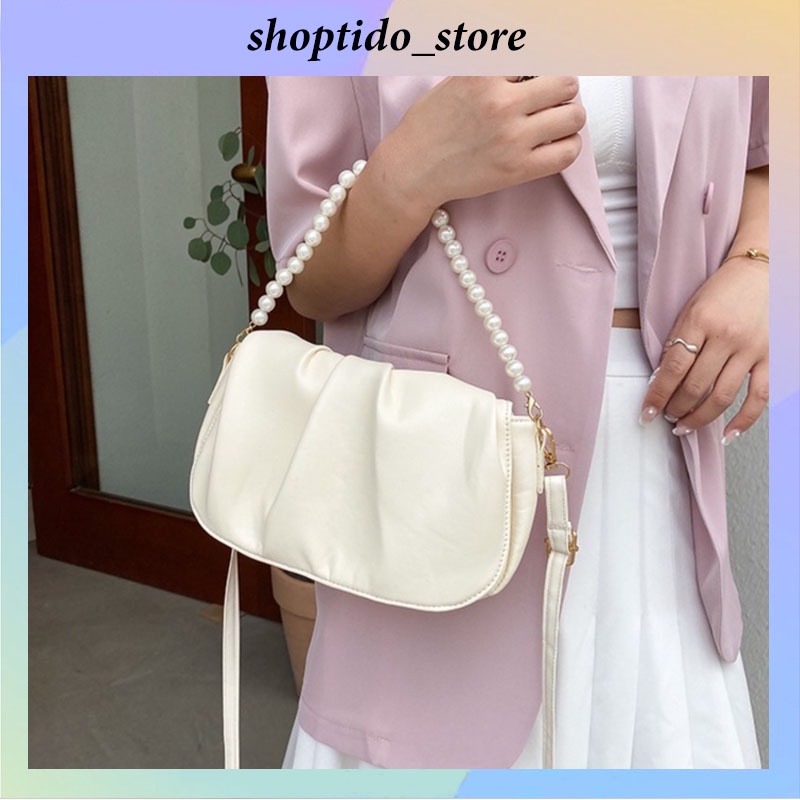 Túi đeo chéo quai ngọc nếp gấp dễ phối đồ - Shoptido store