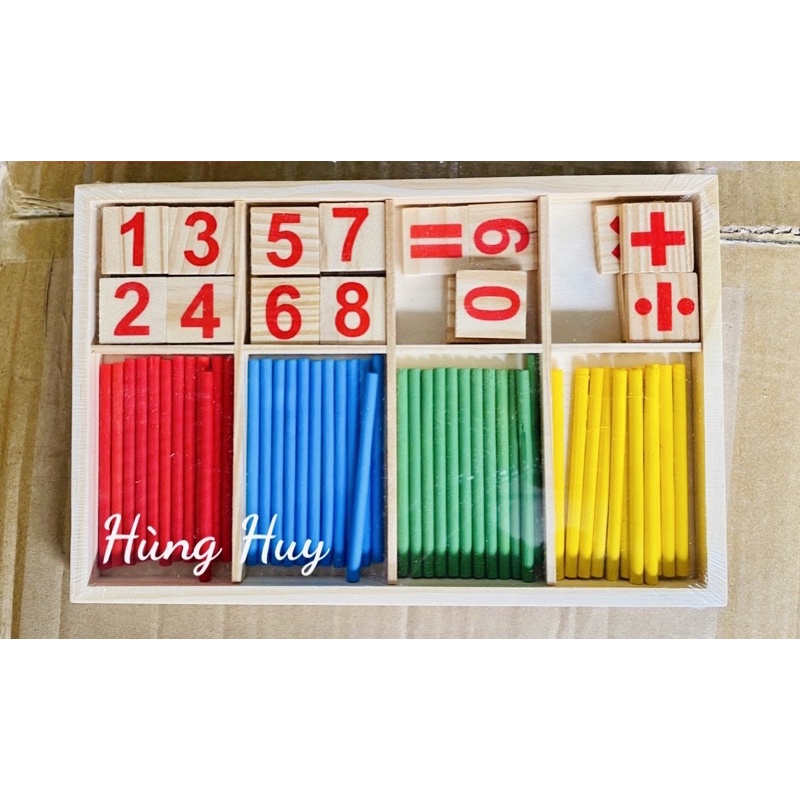 Bảng que tính học toán bằng gỗ- Đồ chơi gỗ giáo cụ montessori giúp bé nhận biết màu sắc, chữ số và các phép tính