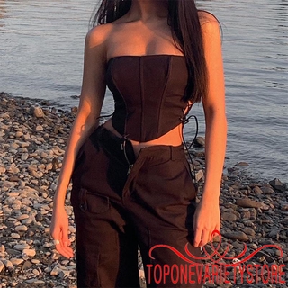 Áo ống không dây màu trơn cột dây hai bên dáng ôm gợi cảm thời trang mùa hè cho nữ