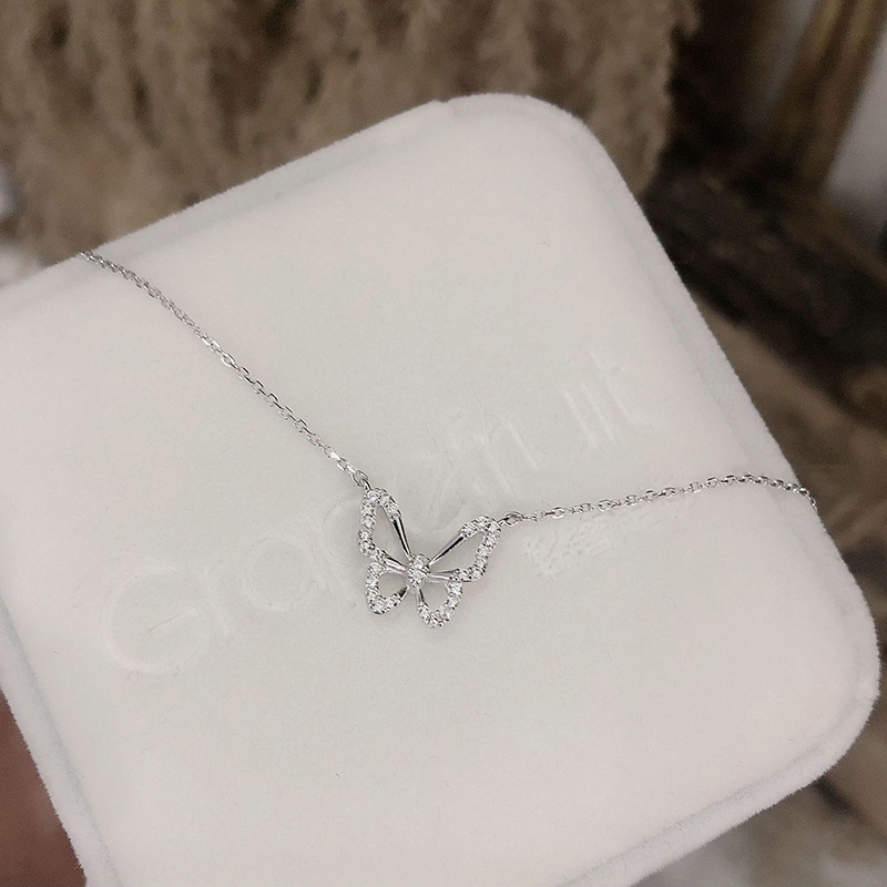 Dây chuyền mạ bạc mặt hình bướm đính đá đẹp mắt thanh lịch thích hợp để làm quà tặng cho nữ