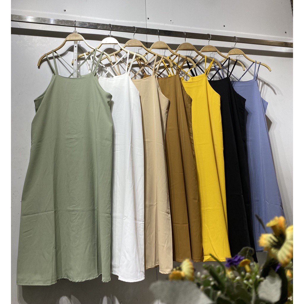 Đầm 4 dây chéo FM Style dáng suông nữ hoạ tiết trơn phong cách Hàn Quốc  I Fm Style Online 220319118