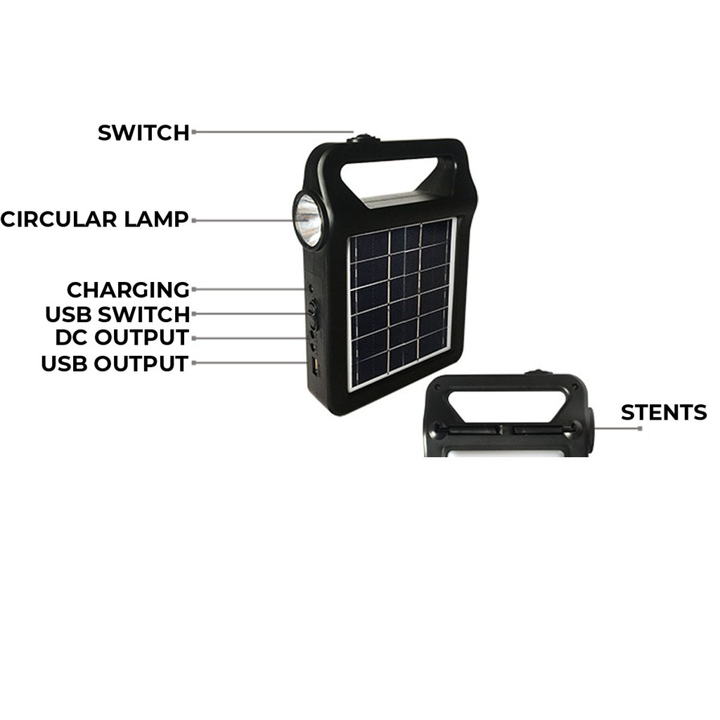 Bộ hệ thống máy phát điện năng lượng mặt trời 2W / 6V Bộ sạc năng lượng mặt trời USB Đèn khẩn cấp với 4 bóng đèn LED 4 đầu Cáp sạc USB để cắm trại 