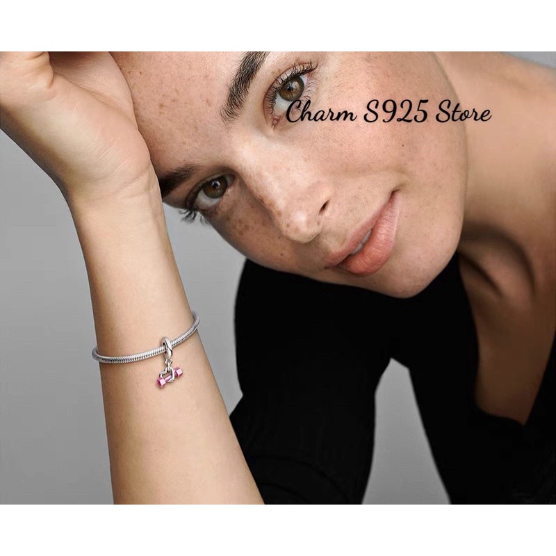 charm pan tim treo tạ hồng bạc s925 cao cấp