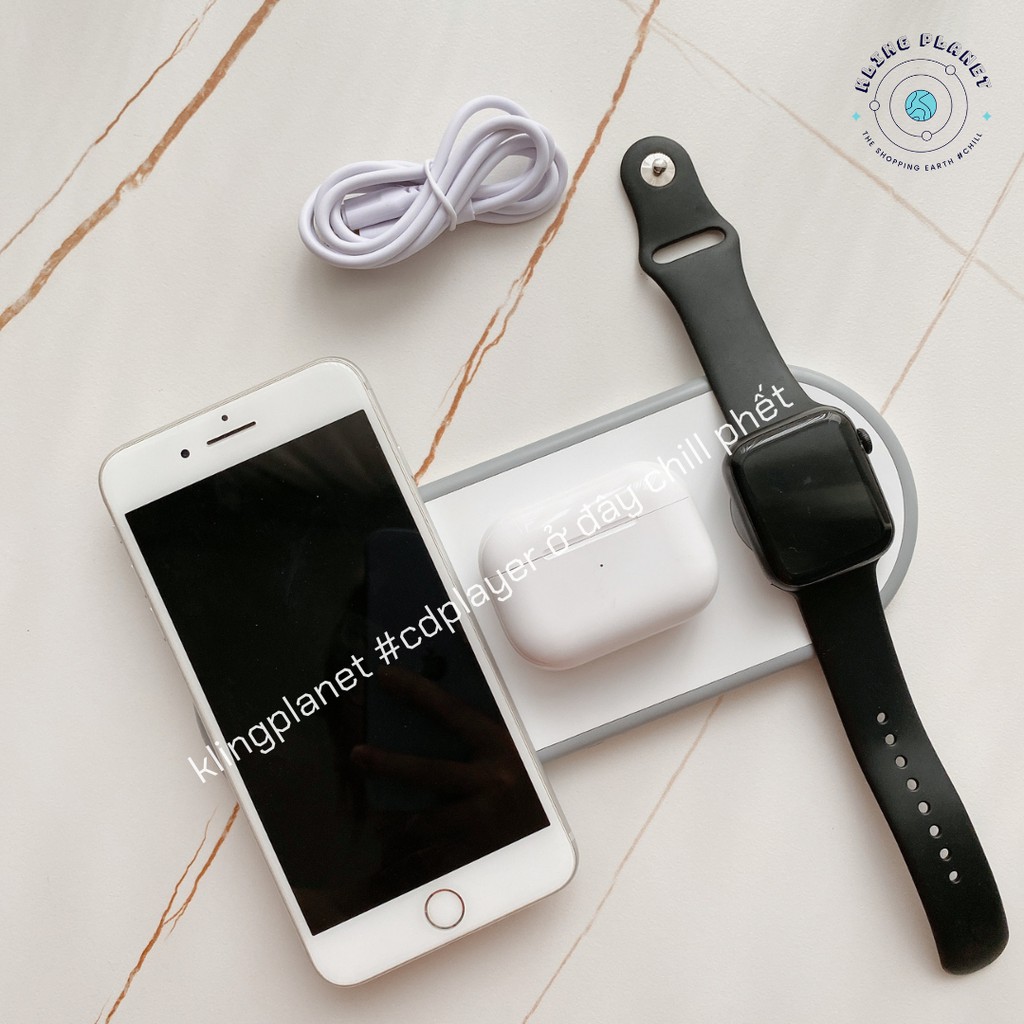 Bộ sạc ko dây 3 in 1 siêu mỏng đa chức năng áp dụng cho ĐT,tai nghe,táo Watch