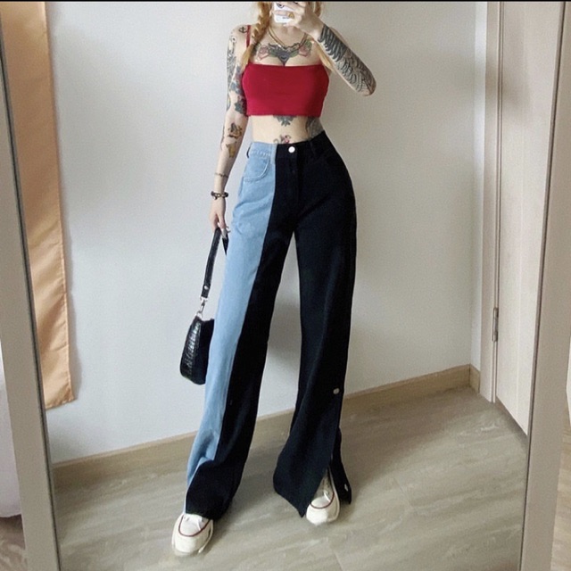 [AdorablexBeautiful] Quần Jeans Suông 2 Màu Xanh Đen Phong Cách Độc Lạ Ulzzang Hot Trend