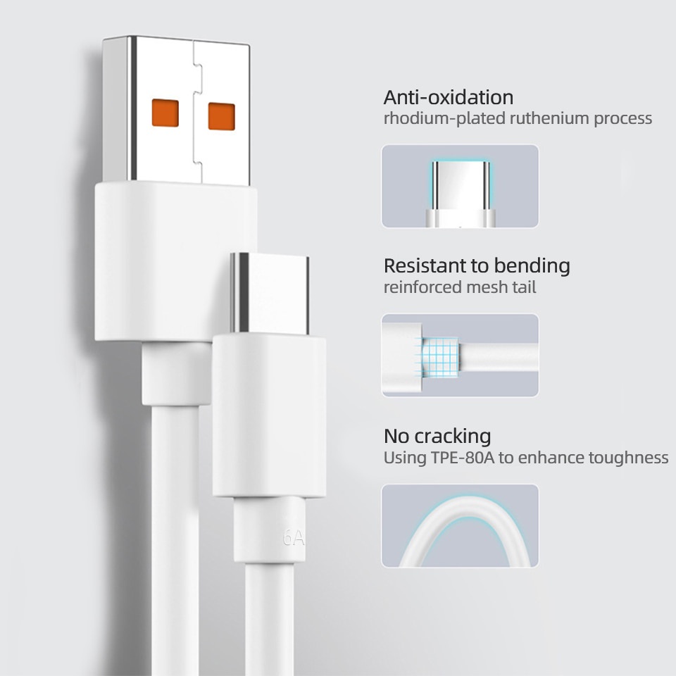 Cáp sạc nhanh GUUGEI Usb Type C 120w 6A Mi 12 11 10 9 Note 11 chất lượng cao