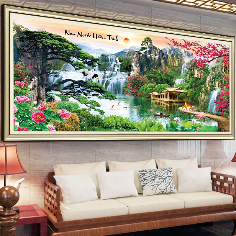 Tranh thêu chữ thập  Phong cảnh non nước hữu tình LV3411 120*60CM, LV3412 , MN0112