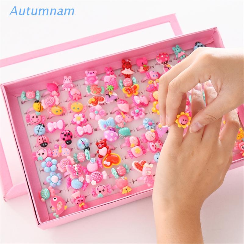 Set 10 Nhẫn Hình Động Vật/Hoa Nhiều Màu Sắc Dành Cho Trẻ Em