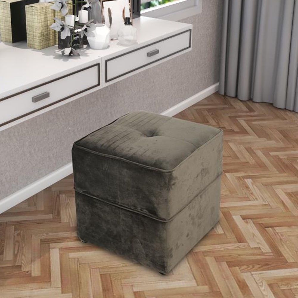 HomeBase FURDINI Ghế đôn bằng bằng gỗ cao cấp bọc vải có đệm mousse W40xH41,5xD40cm màu xám