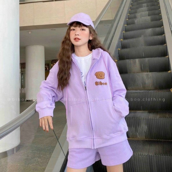 Áo Khoác Hoodie Nỉ Bông Gấu BIBOO Khoác Zip Form Rộng Unisex Nam Nữ Ulzzang | BigBuy360 - bigbuy360.vn