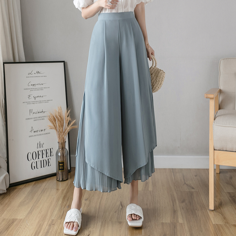Đen Quần Chiffon Xếp Ly Ống Rộng Màu Trơn Phong Cách Hàn Quốc Cho Nữ | BigBuy360 - bigbuy360.vn