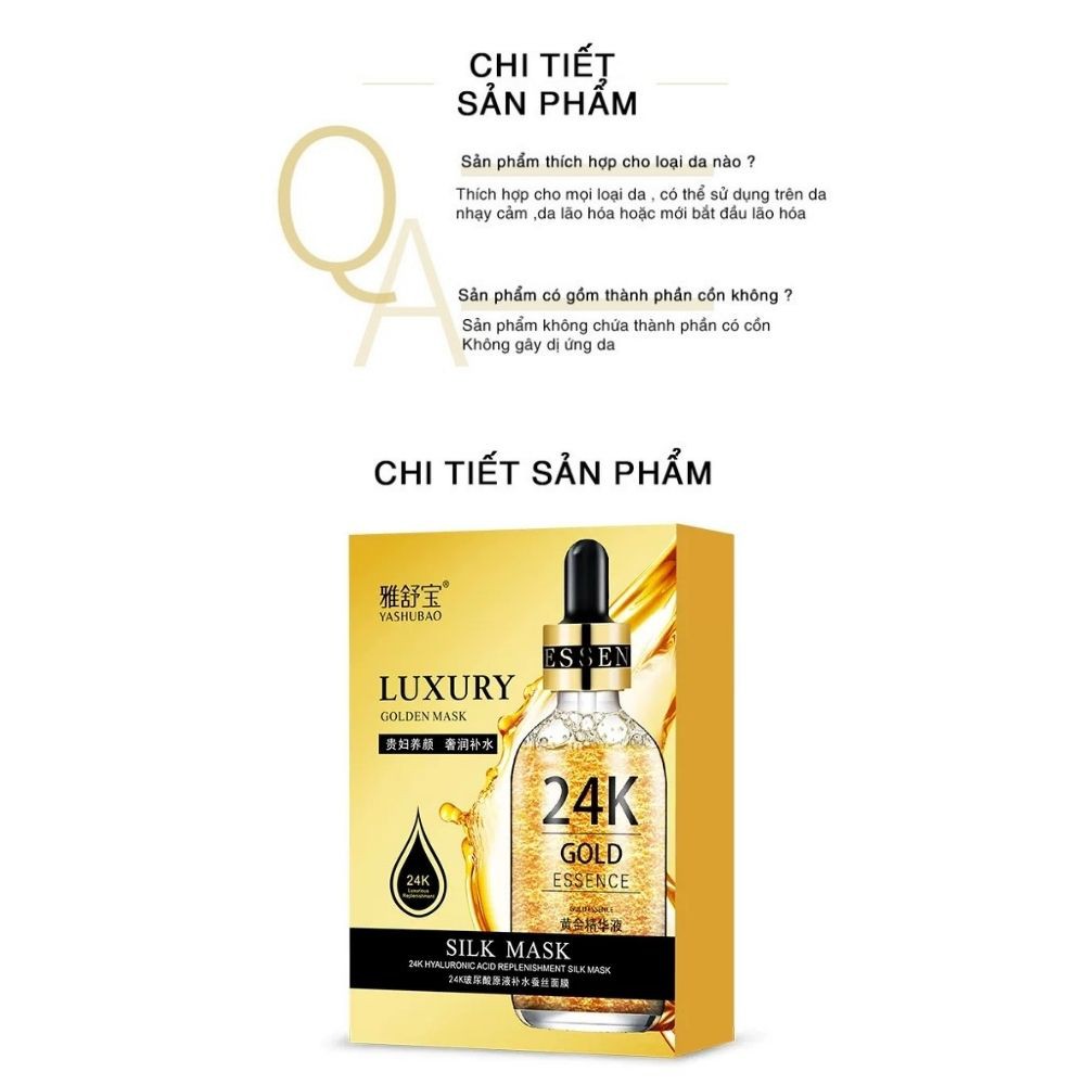 Mặt nạ vàng 24k hộp 10 cái - Mặt nạ vàng luxury dưỡng ẩm phục hồi hư tổn làn da