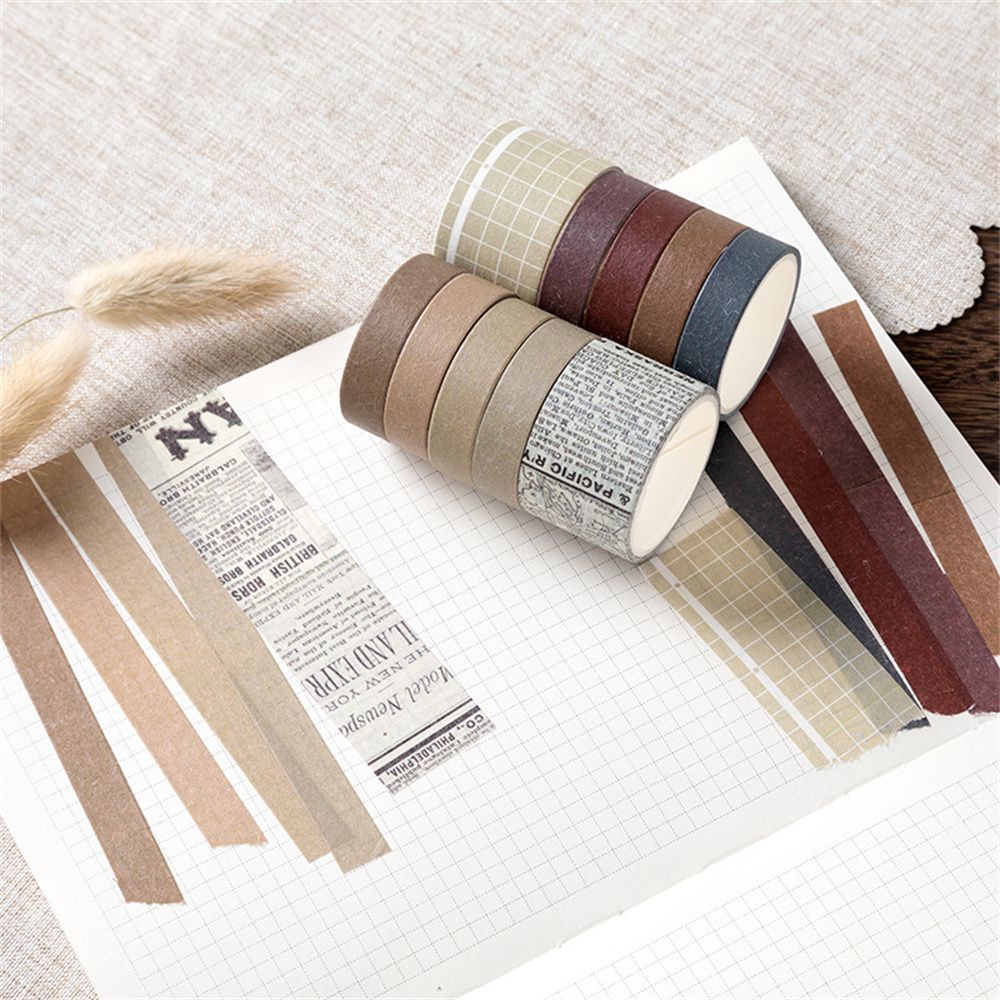 Set 10 cuộn băng keo dán nhiều màu dễ thương trang trí sổ tay DIY