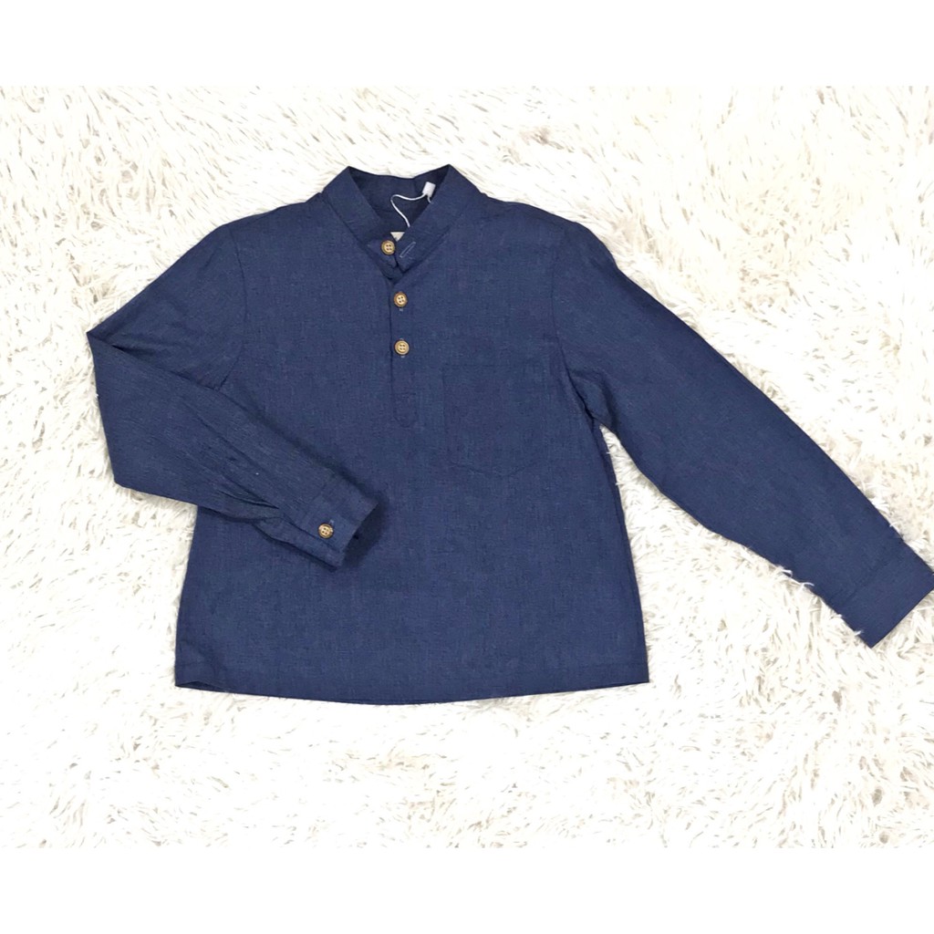 Áo sơ mi bé trai hồng/cam/navy lalalune