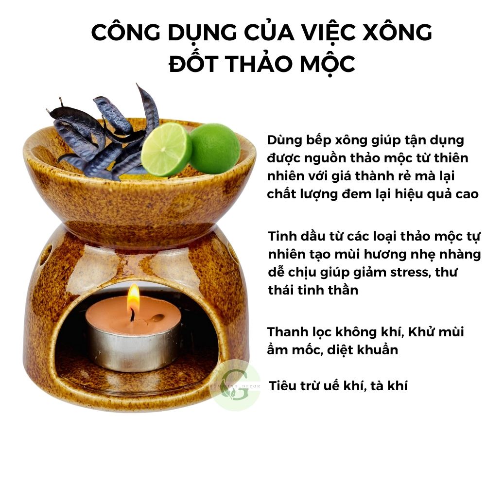 Bếp Xông Đốt Bồ Kết Bếp Xông Tinh Dầu Bát Tràng bằng gốm sứ khử khuẩn đuổi muỗi côn trùng