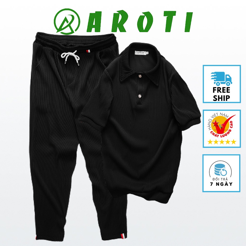 Bộ Đồ Nam Nữ Unisex AROTI Ngắn Tay Chất Vải Cotton Hàn Đẹp Cao Cấp, Co Giãn Tốt, Mặc Siêu Mát Và Thoải Mái   B600-Đ