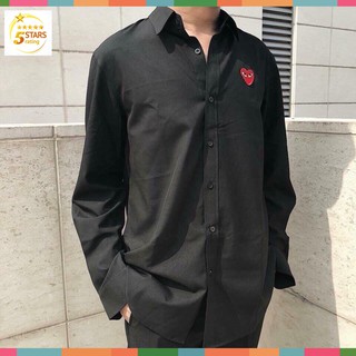 Áo SƠ MI NAM NỮ COUPLE THÊU TRÁI TIM(ĐỎ+ĐEN)_THỜI TRANG 5STARS