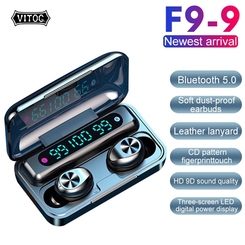 Tai Nghe Vitog F9-9 TWS Bluetooth Không Dây Có Mic