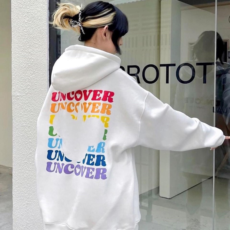 áo hoodie basic v2 uncover in 2 mặt màu trắng nỉ mũ nam nữ