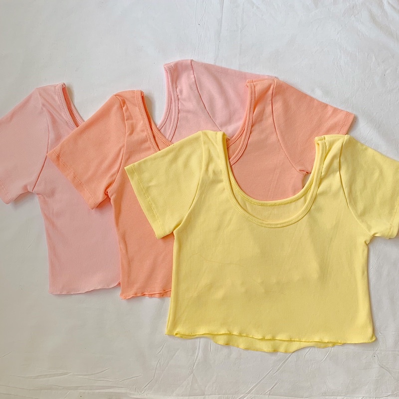Áo croptop cổ rộng thun gân mịn mát