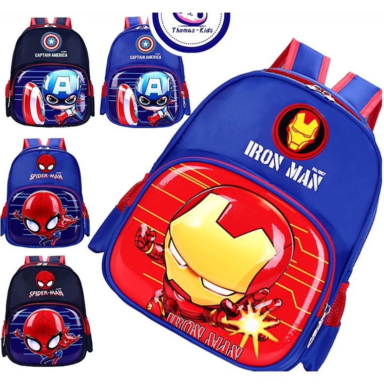 Ba Lô Họa Tiết Hoạt Hình Người Nhện/Captain America/Người Sắt 8JA6 3-6y Dành Cho Bé Đi Học