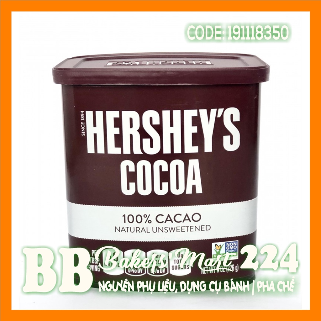 Bột Cacao nguyên chất hiệu HERSHEY'S - Hộp 226gr (BAO BÌ CÓ THỂ THAY ĐỔI TÙY ĐỢT)