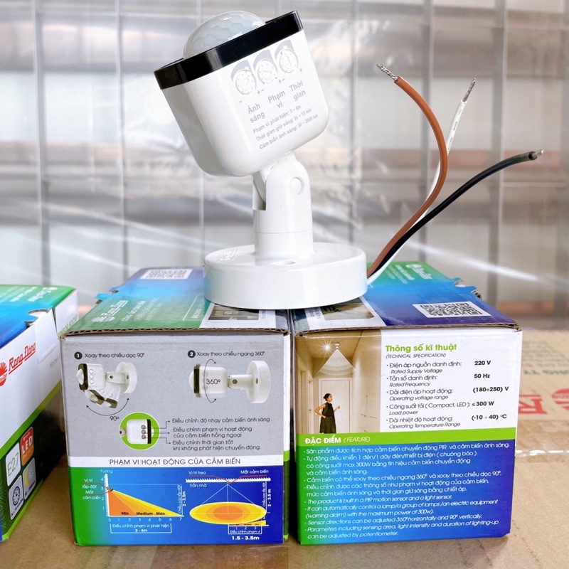 Công tắc thông minh Rạng Đông CT01.PIR 300W - cảm biến ánh sáng, cảm biến chuyển động - góc xoay 360 độ Bảo hành 1 năm