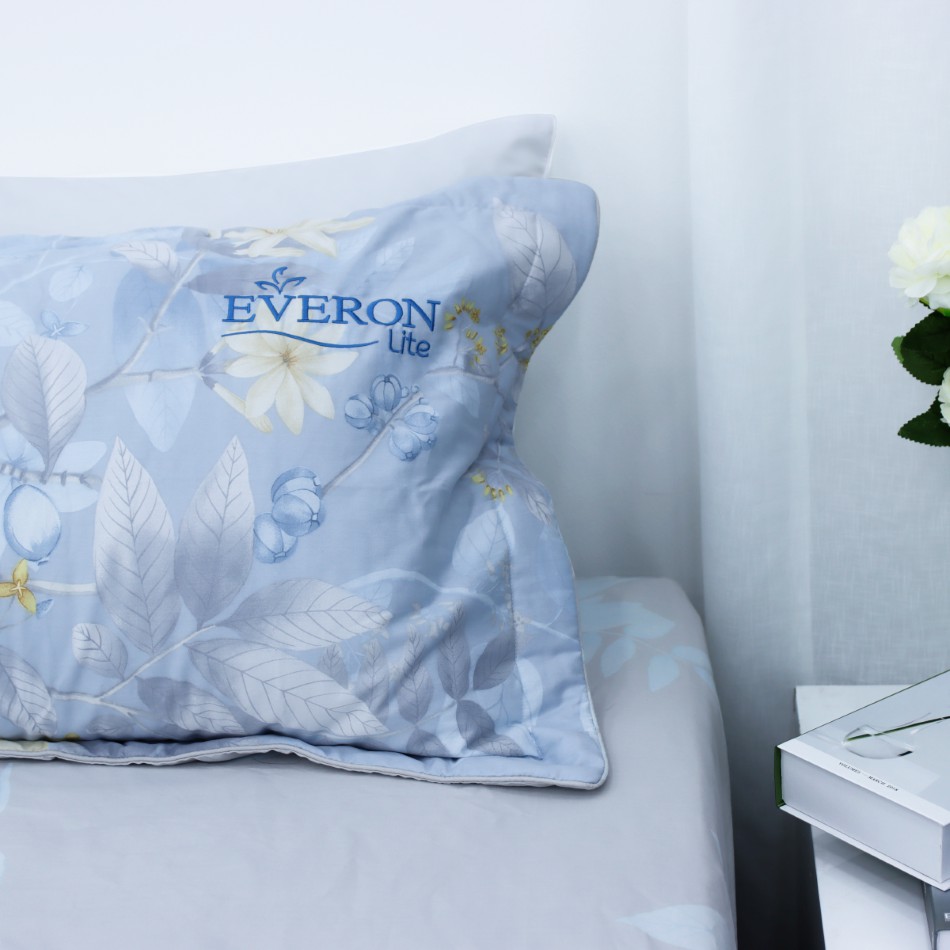 Bộ ga gối Cotton Hàn Quốc Everon Lite Cotton Xanh In Hoa ELCP105 (4 món)