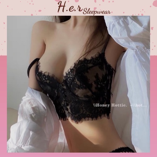 [Mã FAMARAL1 giảm 10K đơn 50K] Áo bralette không mút, có gọng hàng cúc ren mềm xuyên thấu sexy màu đen - Her Sleepwear | BigBuy360 - bigbuy360.vn